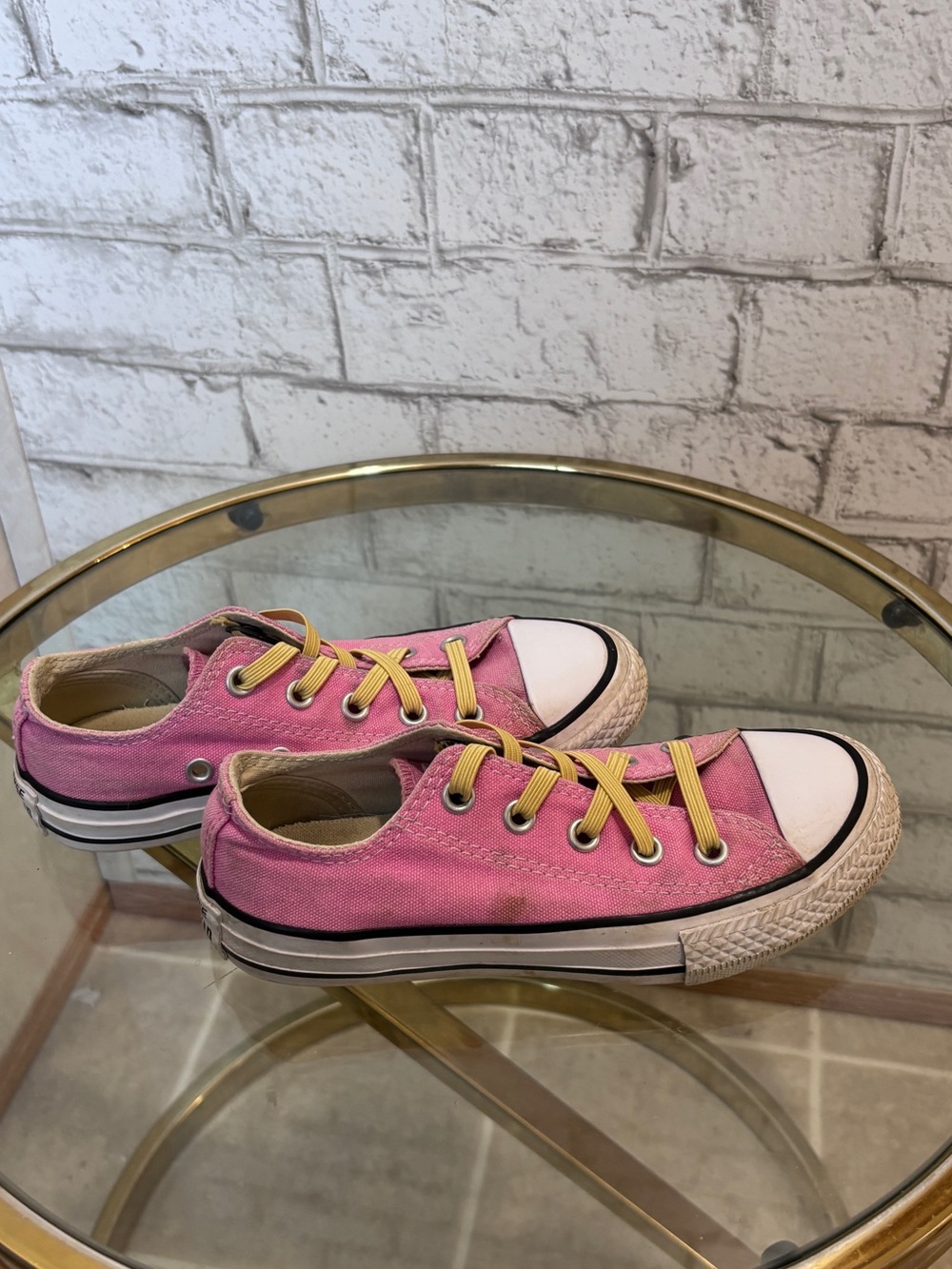 Converse Pink Canvas Kids Sneakers with Yellow Laces